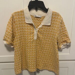 Zara Mustard Patterned Button Down Shirt